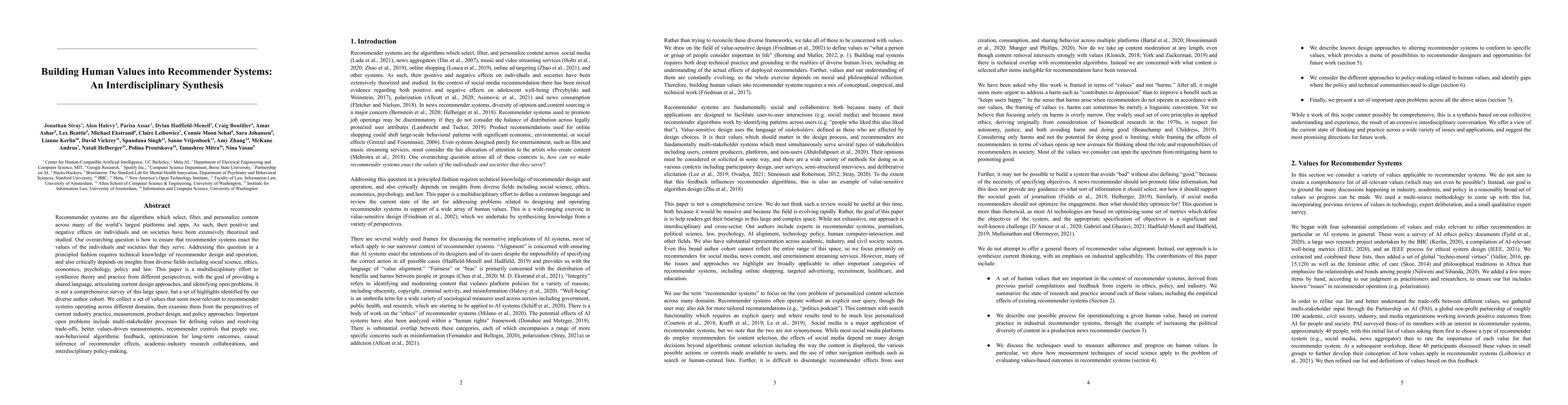 Thumbnail for Building Human Values into Recommender Systems: An Interdisciplinary
  Synthesis