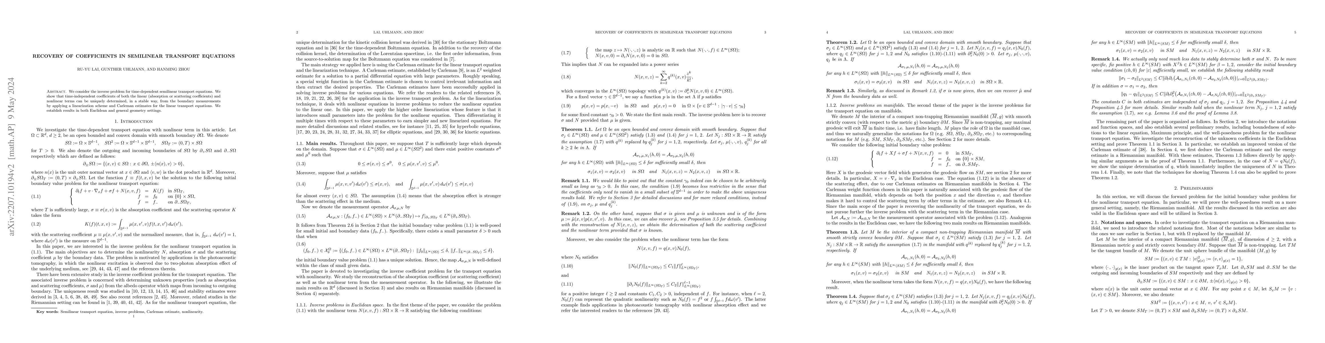 Thumbnail for Recovery of coefficients in semilinear transport equations