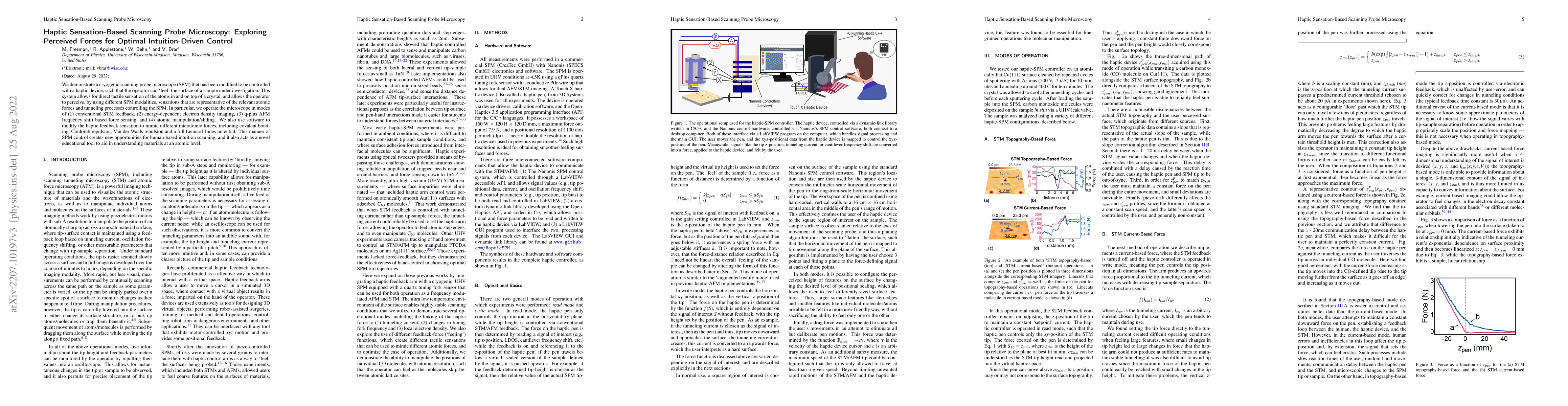 Thumbnail for Haptic Sensation-Based Scanning Probe Microscopy: Exploring Perceived
  Forces for Optimal Intuition-Driven Control
