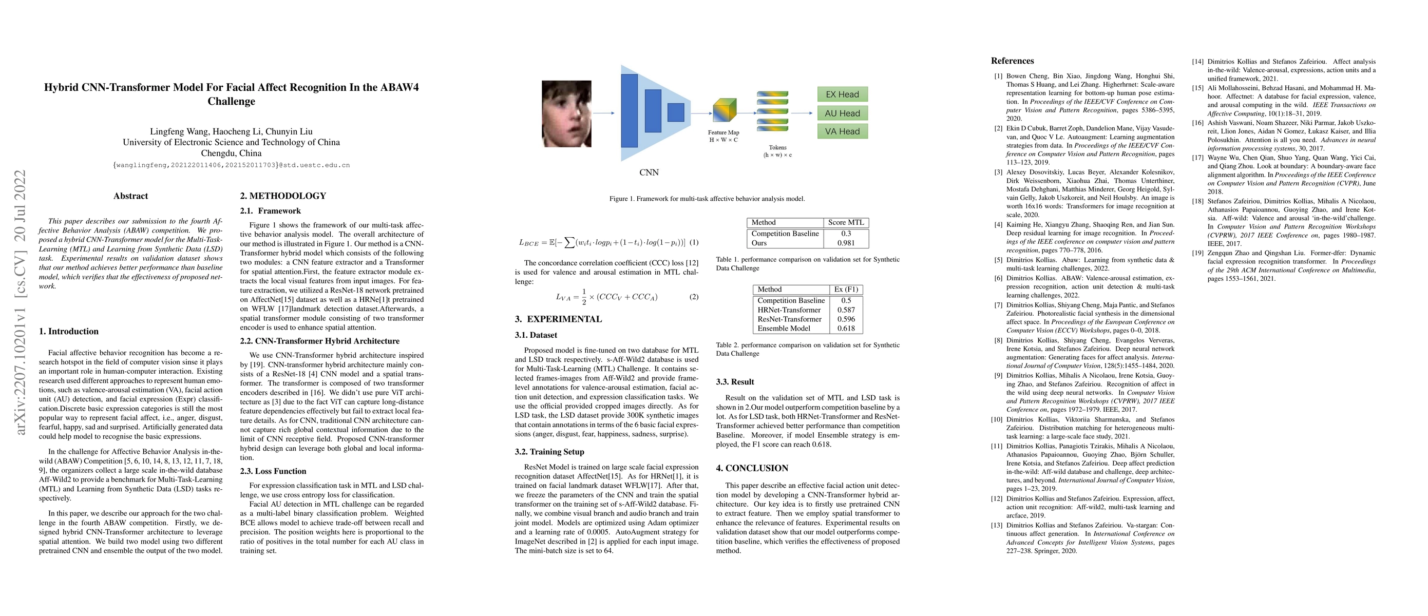 Thumbnail for Hybrid CNN-Transformer Model For Facial Affect Recognition In the ABAW4
  Challenge