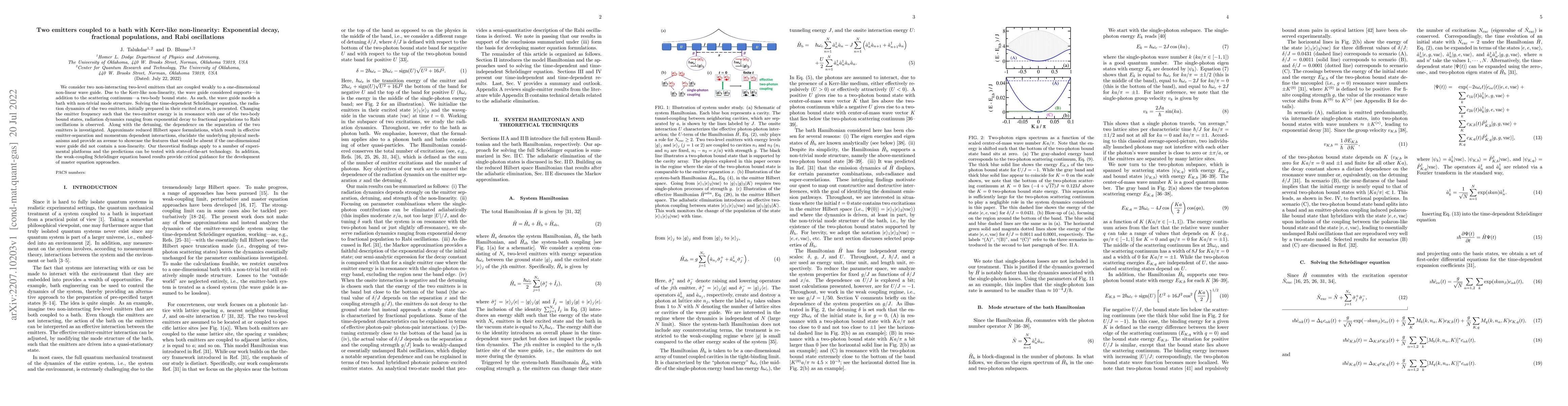 Thumbnail for Two emitters coupled to a bath with Kerr-like non-linearity: Exponential
  decay, fractional populations, and Rabi oscillations