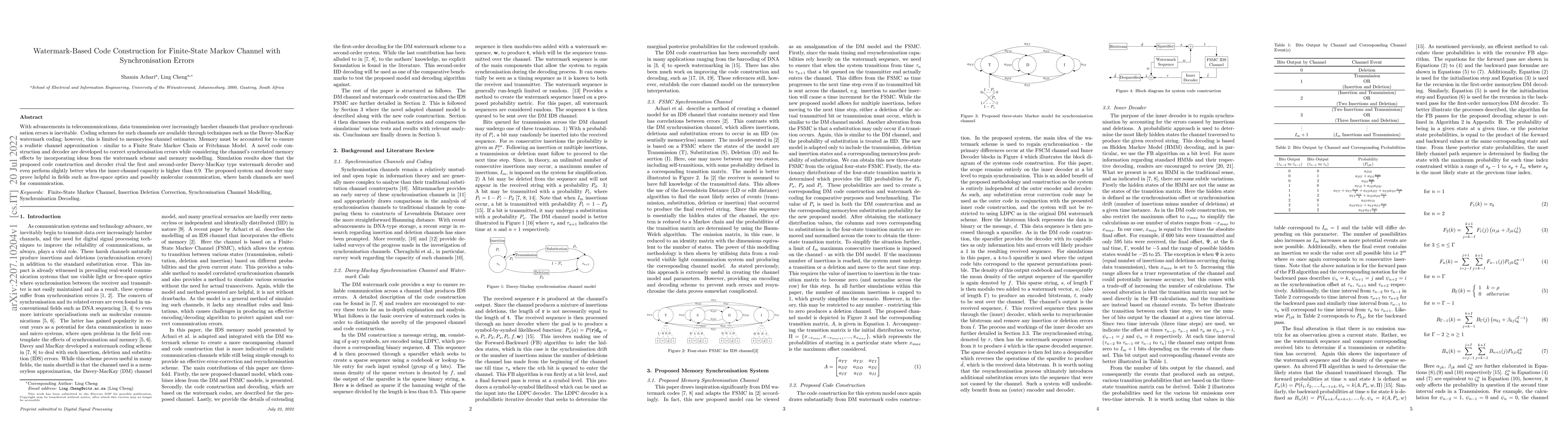 Thumbnail for Watermark-Based Code Construction for Finite-State Markov Channel with
  Synchronisation Errors