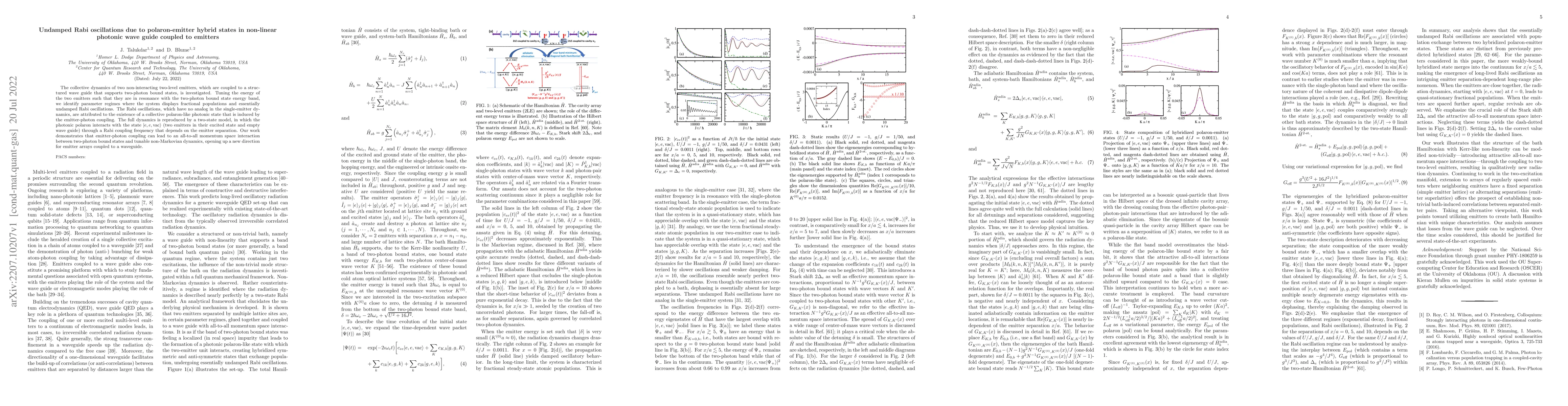 Thumbnail for Undamped Rabi oscillations due to polaron-emitter hybrid states in
  non-linear photonic wave guide coupled to emitters