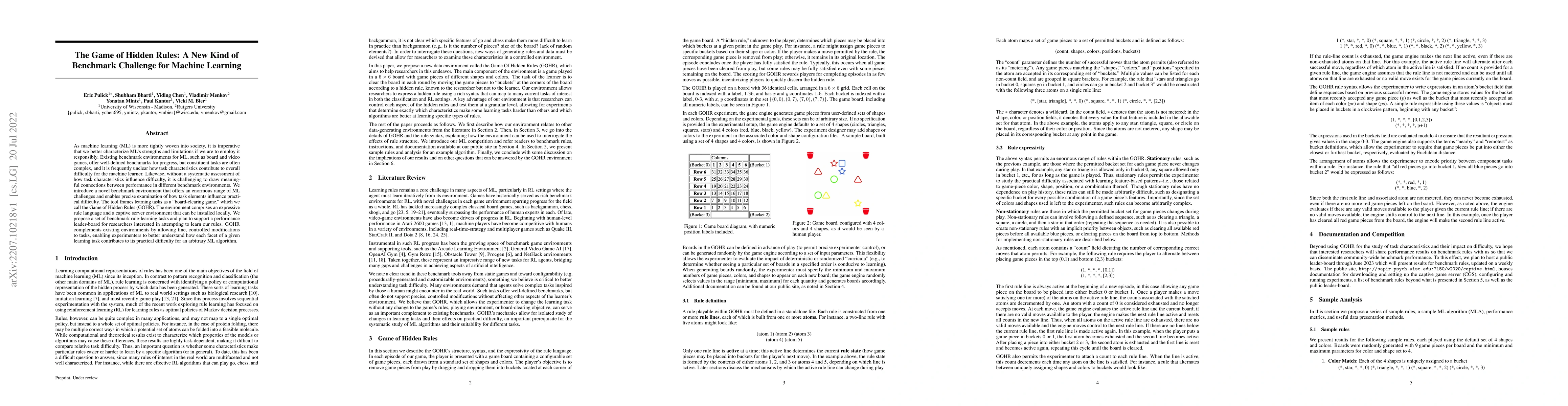Thumbnail for The Game of Hidden Rules: A New Kind of Benchmark Challenge for Machine
  Learning