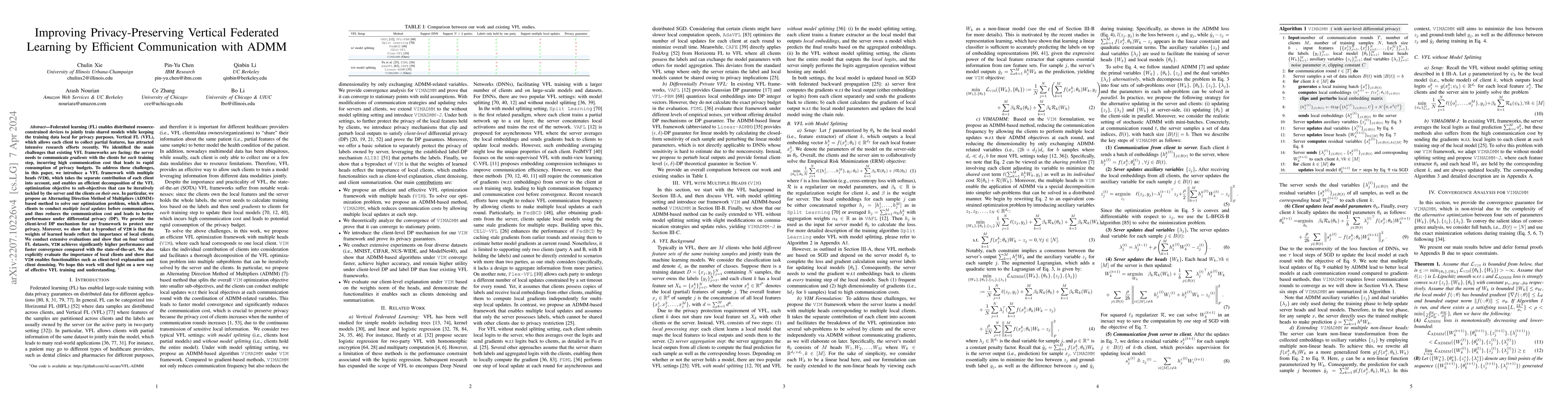 Thumbnail for Improving Privacy-Preserving Vertical Federated Learning by Efficient
  Communication with ADMM