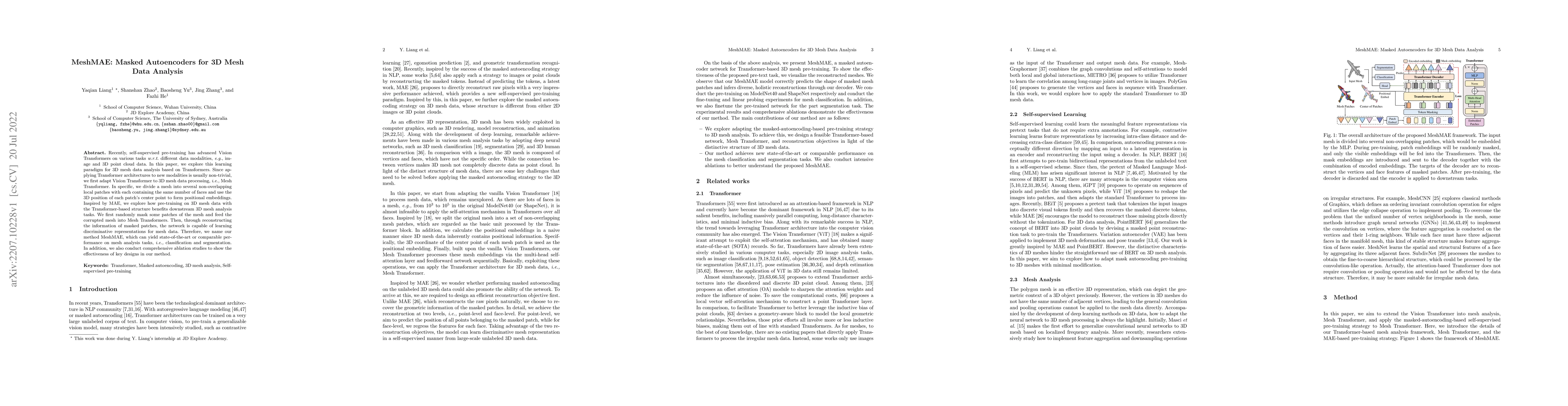Thumbnail for MeshMAE: Masked Autoencoders for 3D Mesh Data Analysis