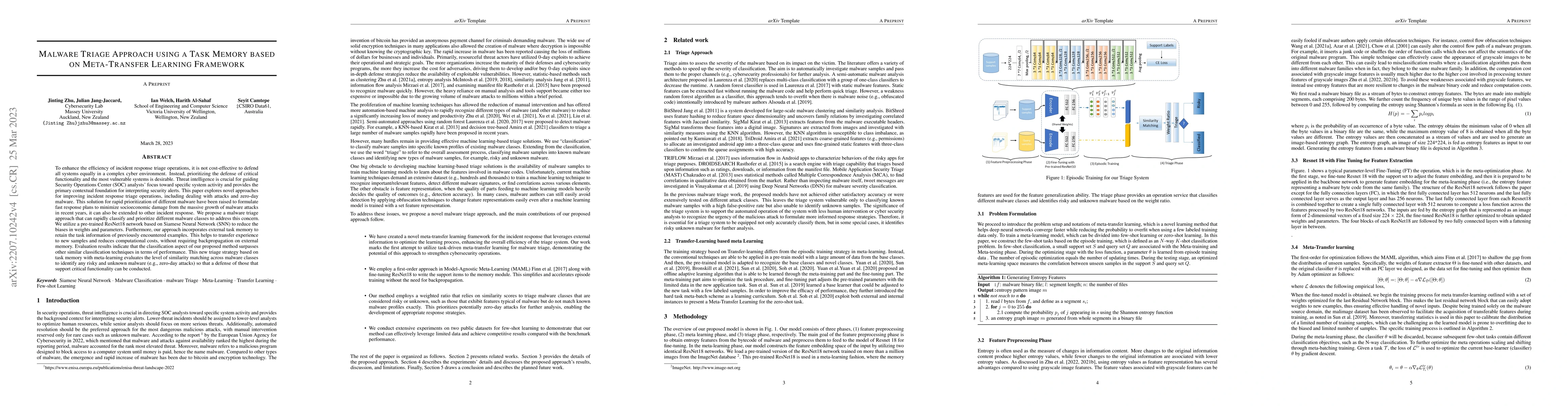Thumbnail for Malware Triage Approach using a Task Memory based on Meta-Transfer
  Learning Framework