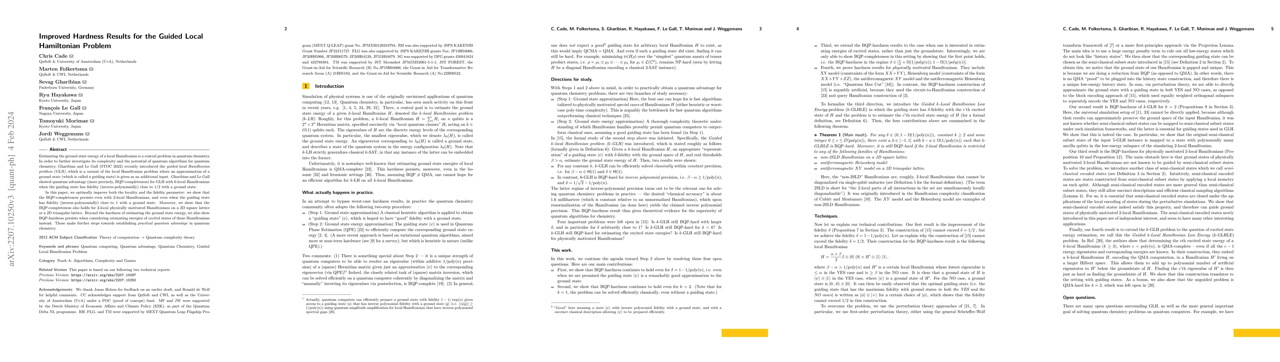 Thumbnail for Improved Hardness Results for the Guided Local Hamiltonian Problem