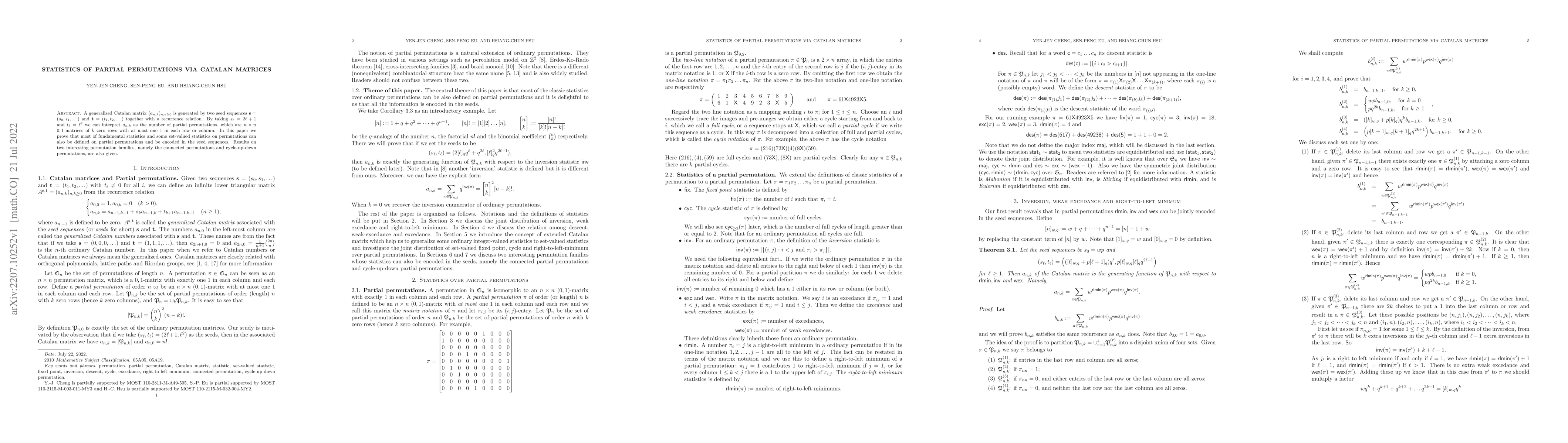 Thumbnail for Statistics of Partial Permutations via Catalan matrices