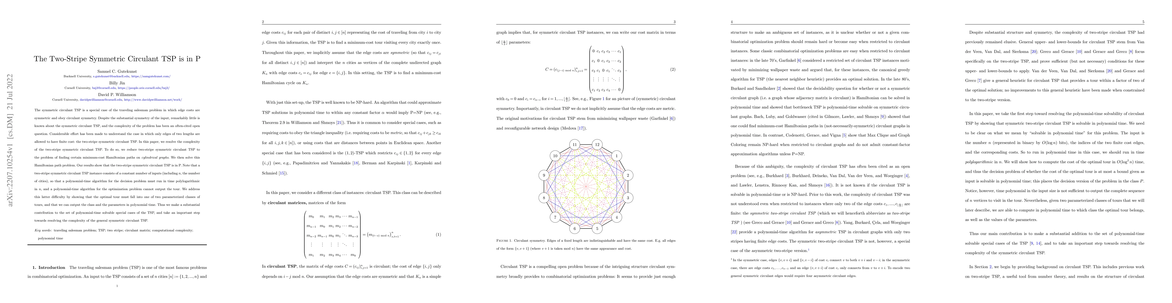 Thumbnail for The Two-Stripe Symmetric Circulant TSP is in P