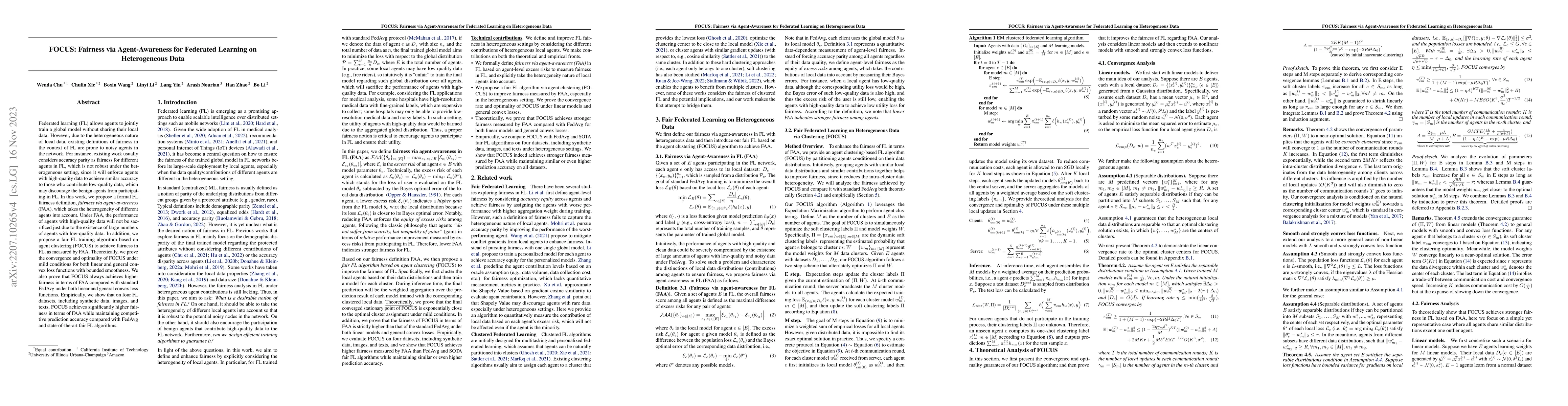 Thumbnail for FOCUS: Fairness via Agent-Awareness for Federated Learning on
  Heterogeneous Data