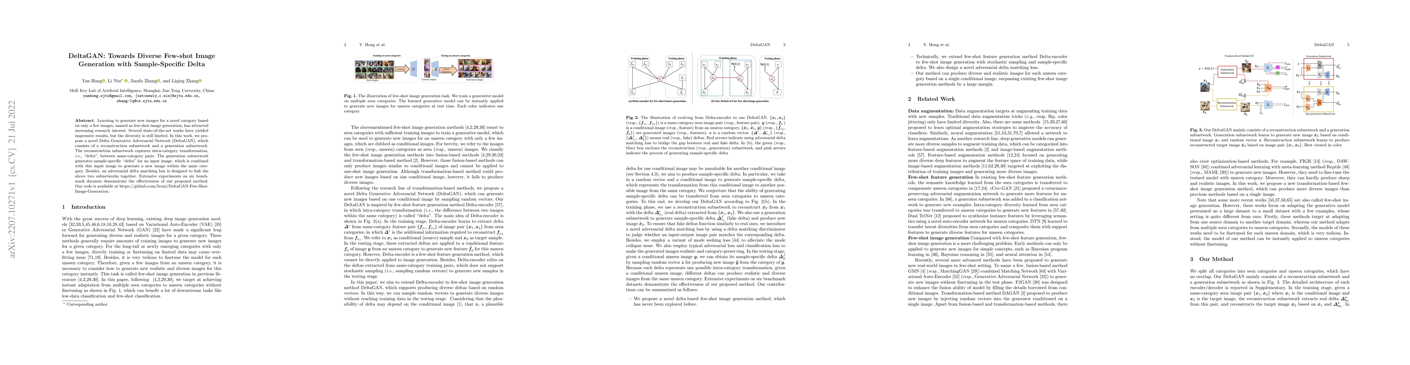 Thumbnail for DeltaGAN: Towards Diverse Few-shot Image Generation with Sample-Specific
  Delta