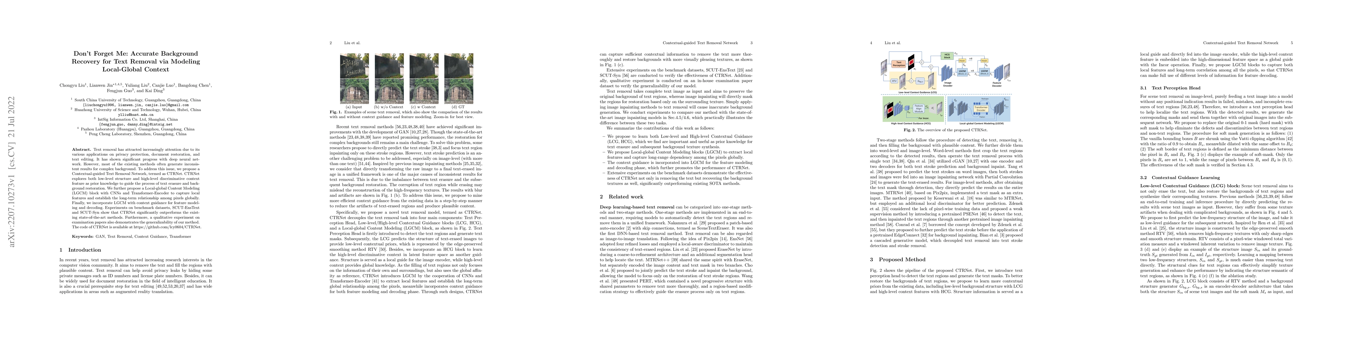 Thumbnail for Don't Forget Me: Accurate Background Recovery for Text Removal via
  Modeling Local-Global Context