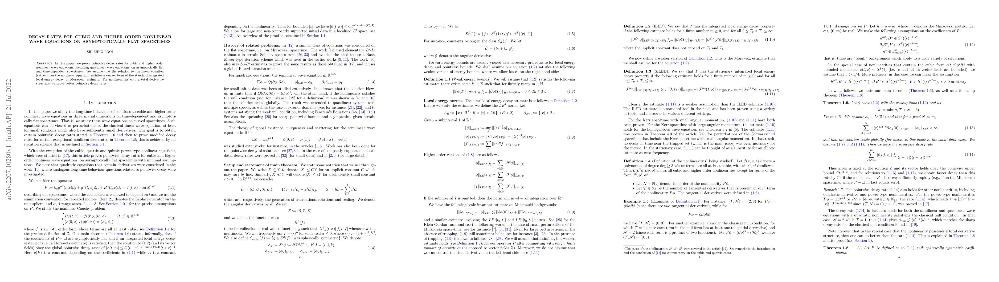 Thumbnail for Decay rates for cubic and higher order nonlinear wave equations on
  asymptotically flat spacetimes