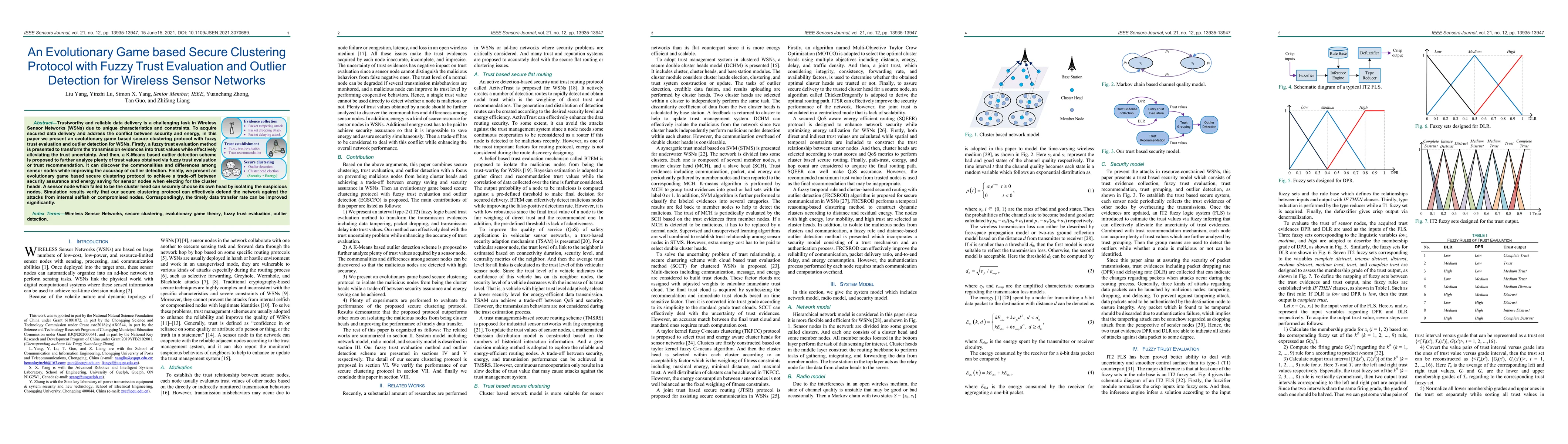 Thumbnail for An Evolutionary Game based Secure Clustering Protocol with Fuzzy Trust
  Evaluation and Outlier Detection for Wireless Sensor Networks