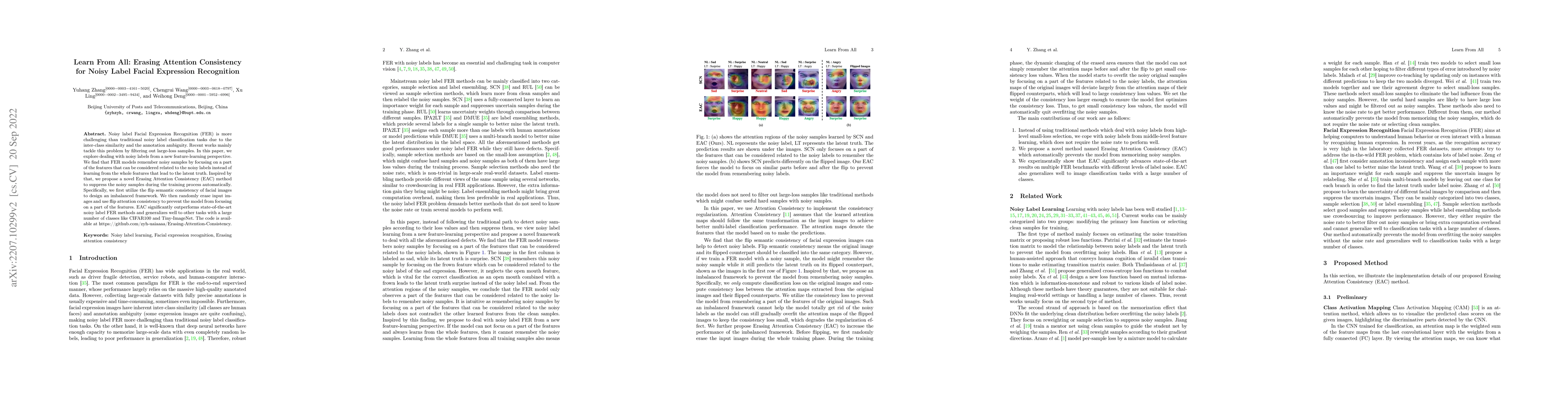 Thumbnail for Learn From All: Erasing Attention Consistency for Noisy Label Facial
  Expression Recognition