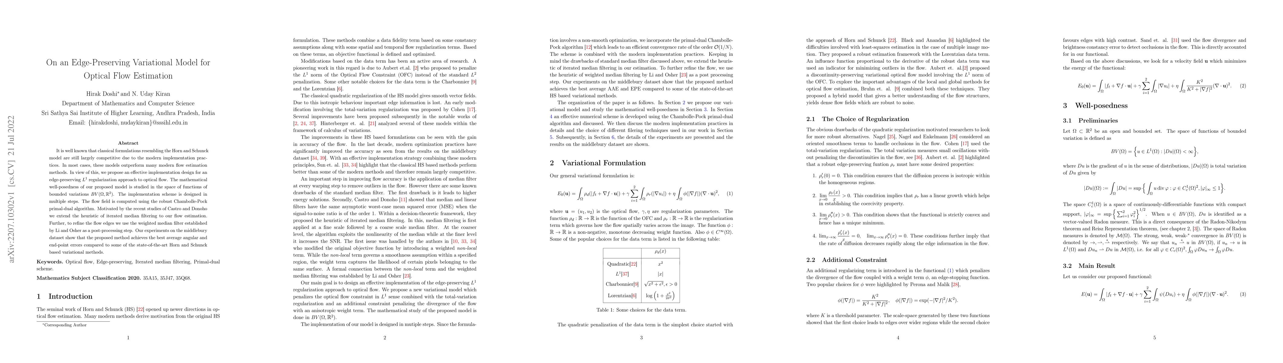 Thumbnail for On an Edge-Preserving Variational Model for Optical Flow Estimation