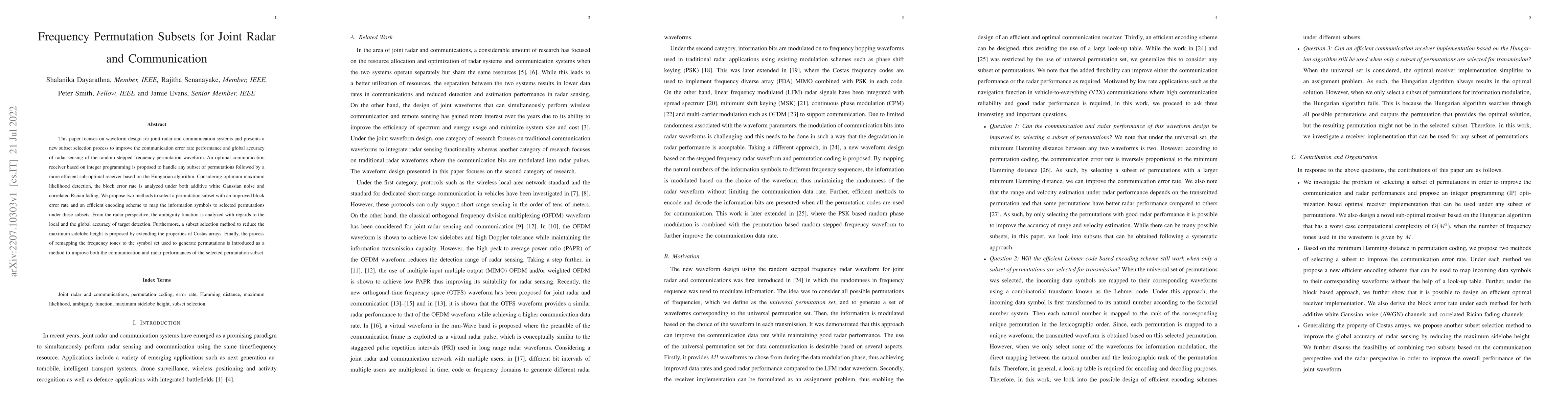 Thumbnail for Frequency Permutation Subsets for Joint Radar and Communication