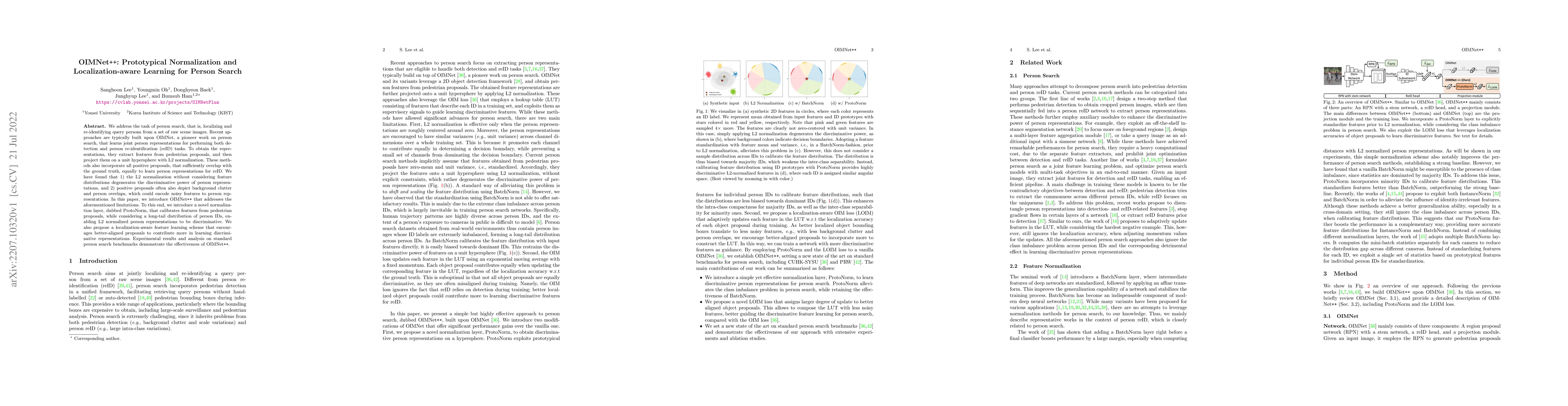 Thumbnail for OIMNet++: Prototypical Normalization and Localization-aware Learning for
  Person Search