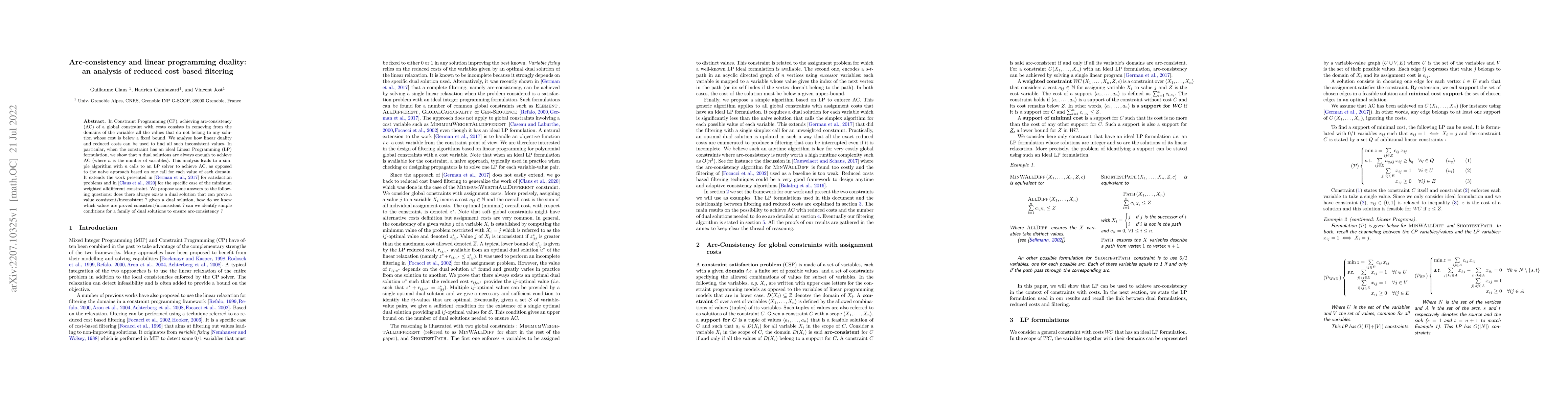 Thumbnail for Arc-consistency and linear programming duality: an analysis of reduced
  cost based filtering
