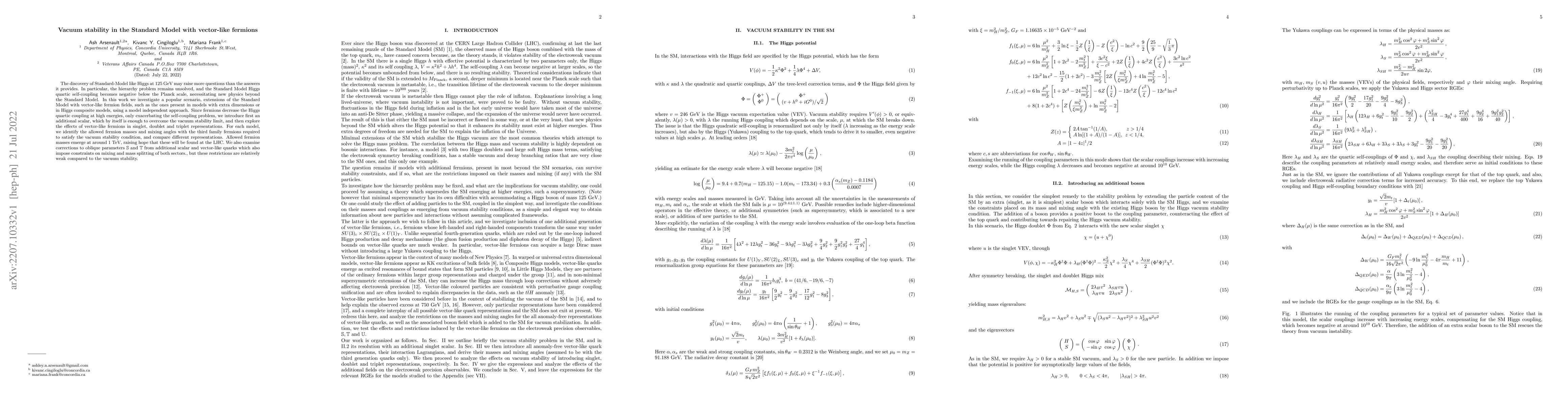 Thumbnail for Vacuum stability in the Standard Model with vector-like fermions
