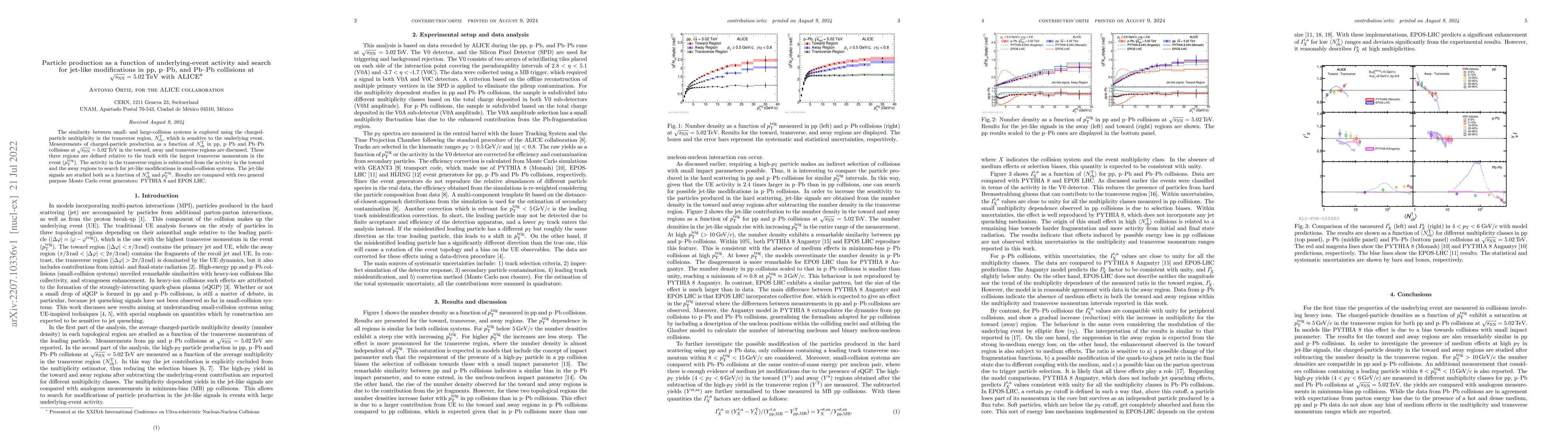 Thumbnail for Particle production as a function of underlying-event activity and
  search for jet-like modifications in pp, p-Pb, and Pb-Pb collisions at
  $\sqrt{s_{\rm NN}}=5.02$ TeV with ALICE