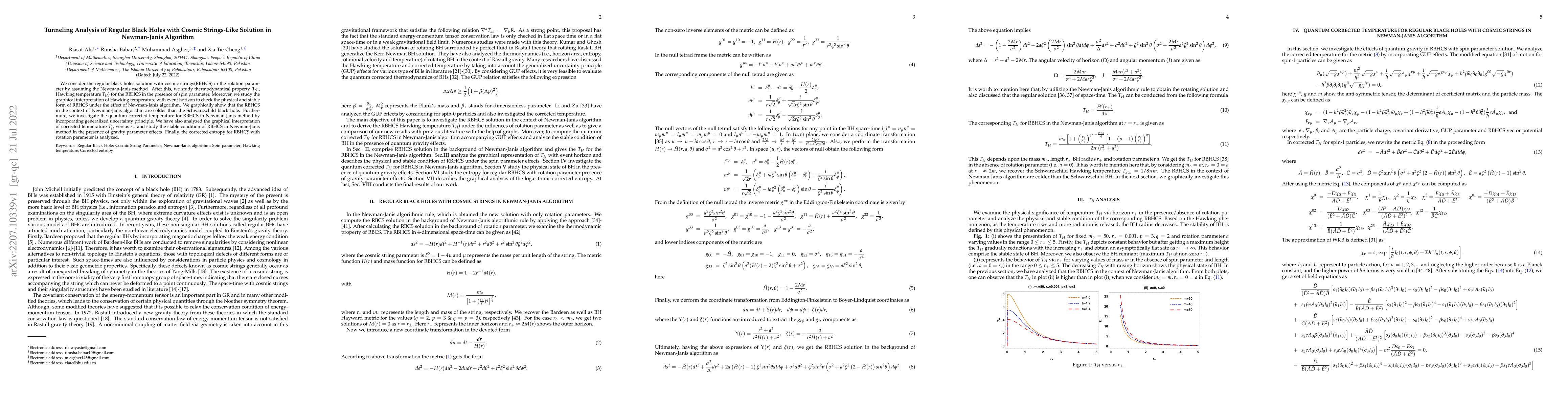 Thumbnail for Tunneling Analysis of Regular Black Holes with Cosmic Strings-Like
  Solution in Newman-Janis Algorithm