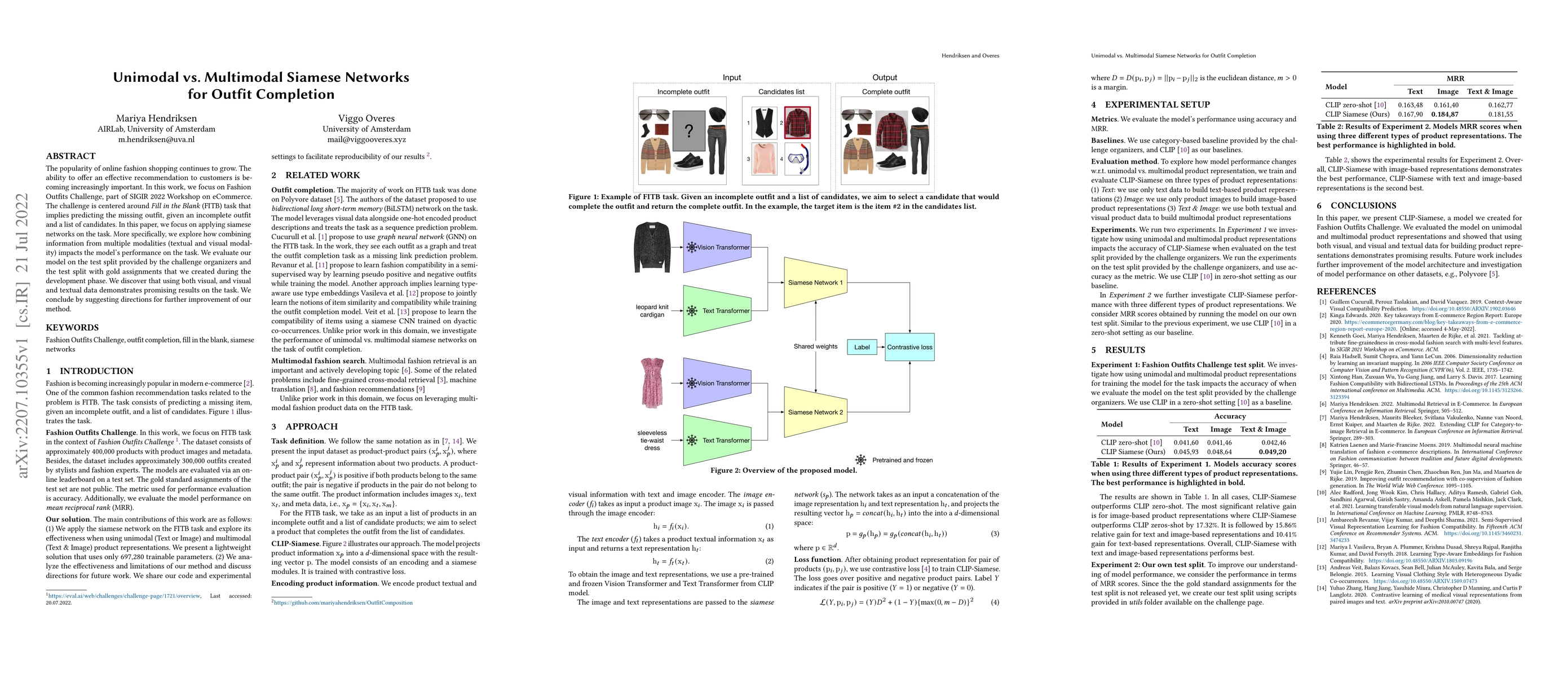 Thumbnail for Unimodal vs. Multimodal Siamese Networks for Outfit Completion