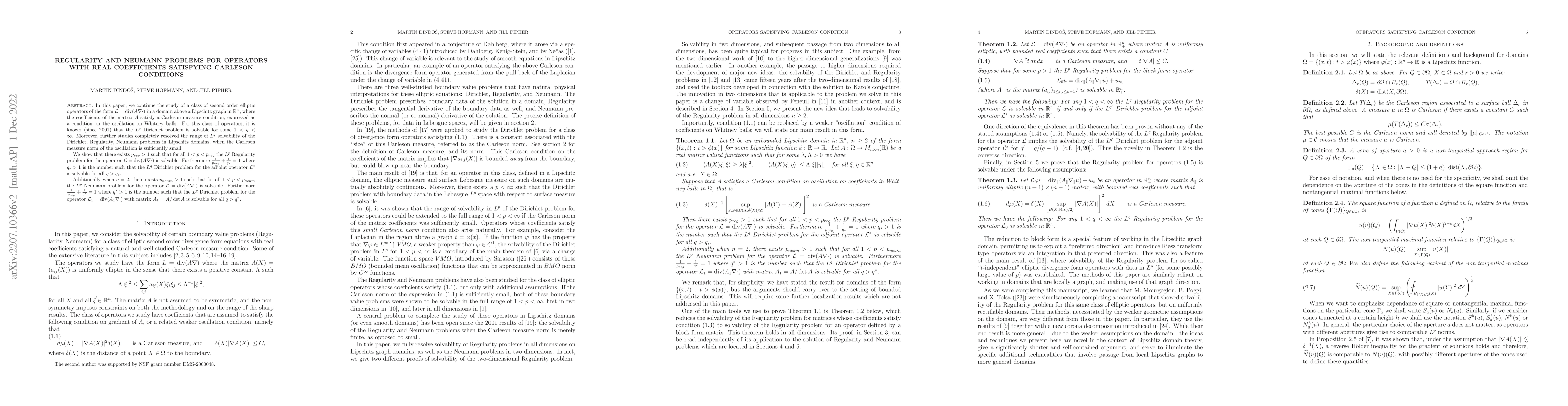 Thumbnail for Regularity and Neumann problems for operators with real coefficients
  satisfying Carleson condition
