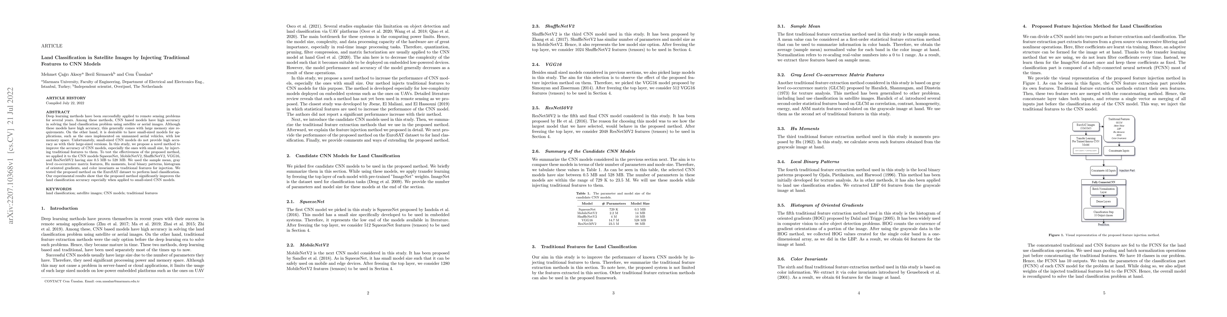Thumbnail for Land Classification in Satellite Images by Injecting Traditional
  Features to CNN Models