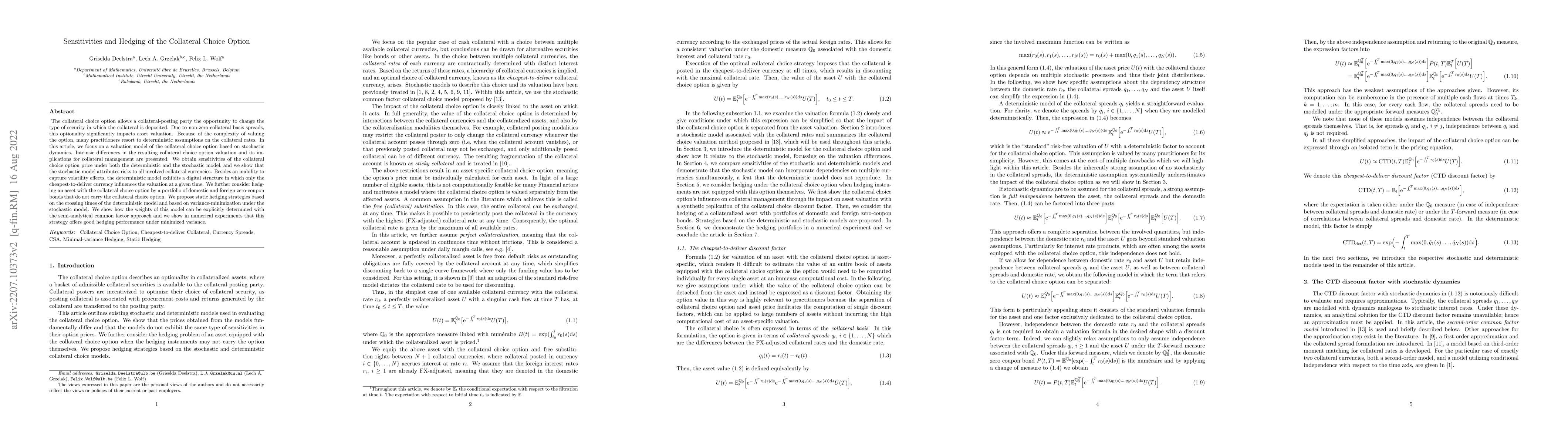 Thumbnail for Sensitivities and Hedging of the Collateral Choice Option