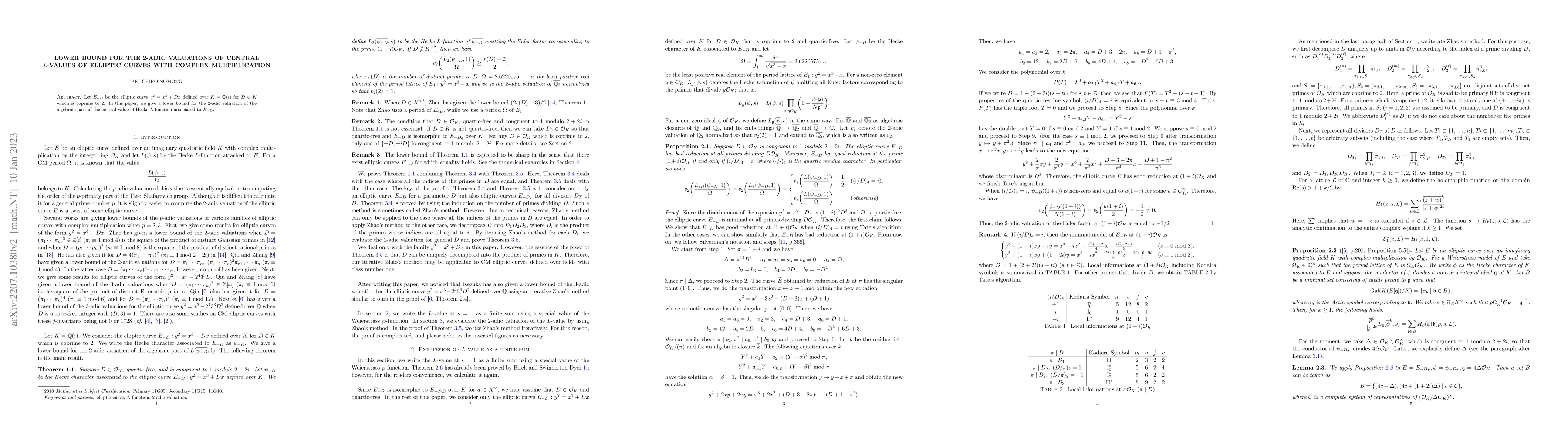 Thumbnail for Lower bound for the 2-adic valuations of central $L$-values of elliptic
  curves with complex multiplication