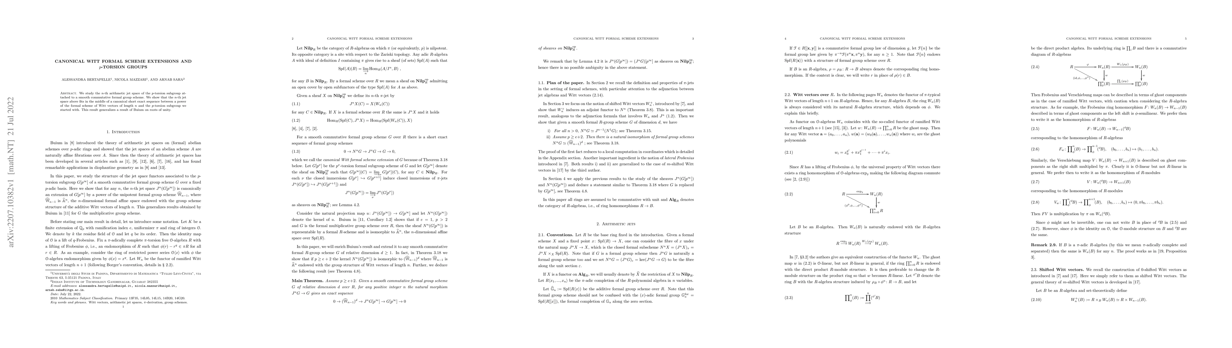 Thumbnail for Canonical Witt formal scheme extensions and p-torsion groups