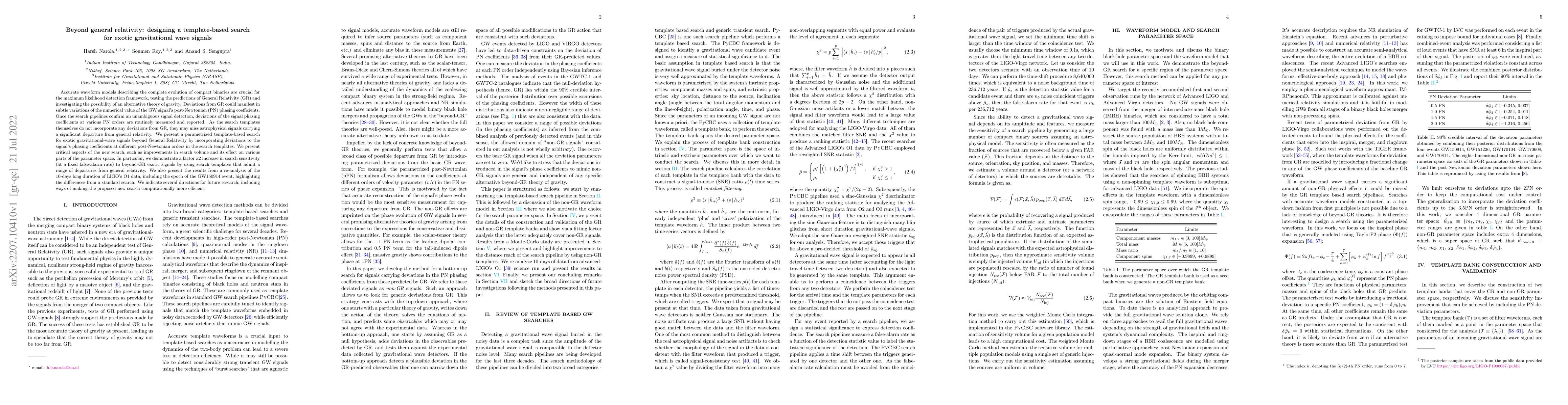 Thumbnail for Beyond general relativity: designing a template-based search for exotic
  gravitational wave signals