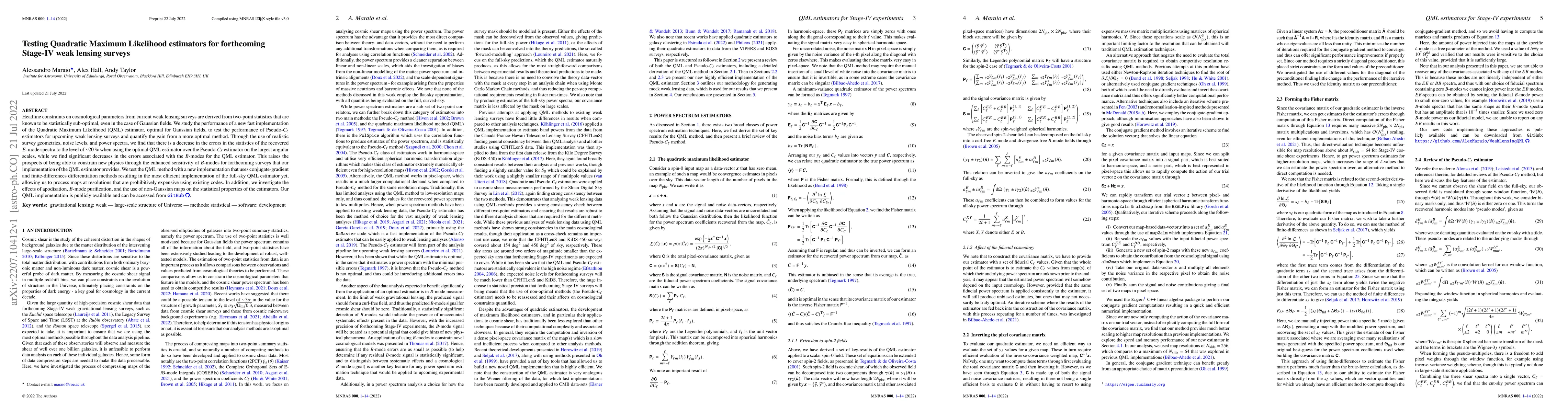 Thumbnail for Testing Quadratic Maximum Likelihood estimators for forthcoming Stage-IV
  weak lensing surveys
