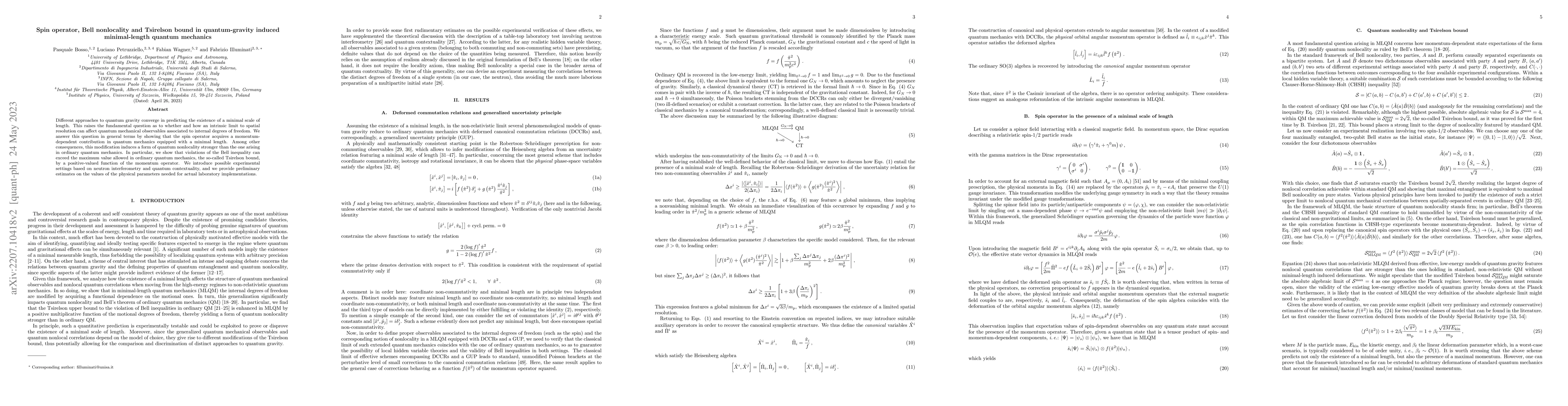 Thumbnail for Spin operator, Bell nonlocality and Tsirelson bound in quantum-gravity
  induced minimal-length quantum mechanics