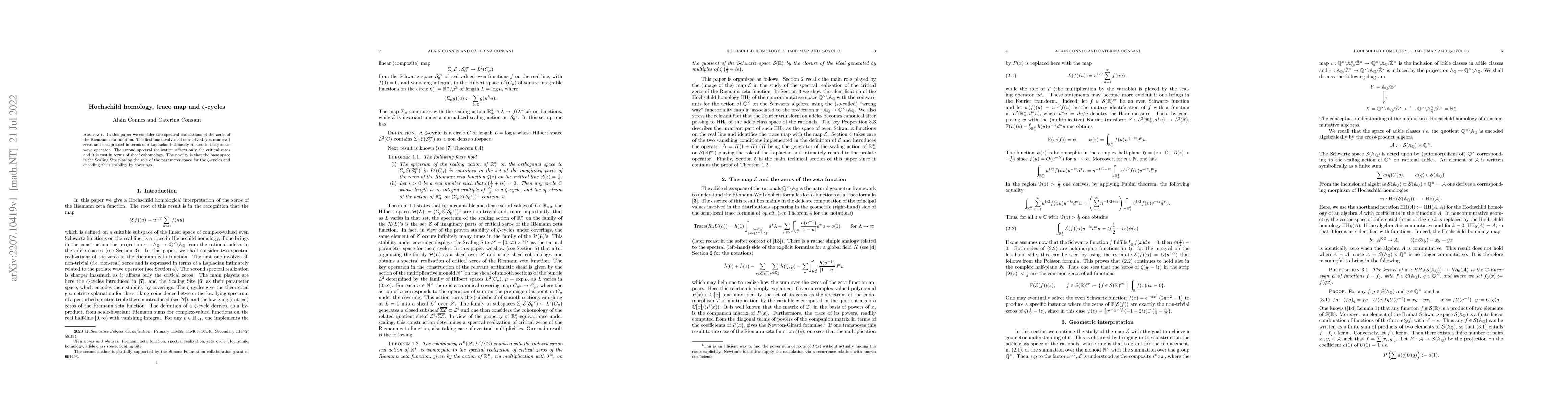 Thumbnail for Hochschild homology, trace map and $\zeta$-cycles