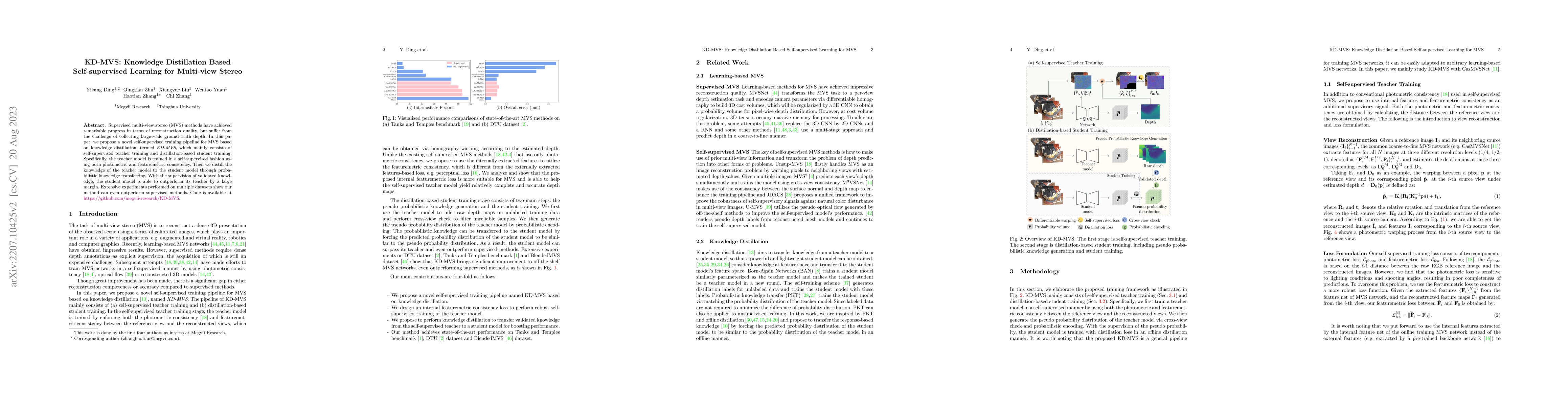 Thumbnail for KD-MVS: Knowledge Distillation Based Self-supervised Learning for
  Multi-view Stereo