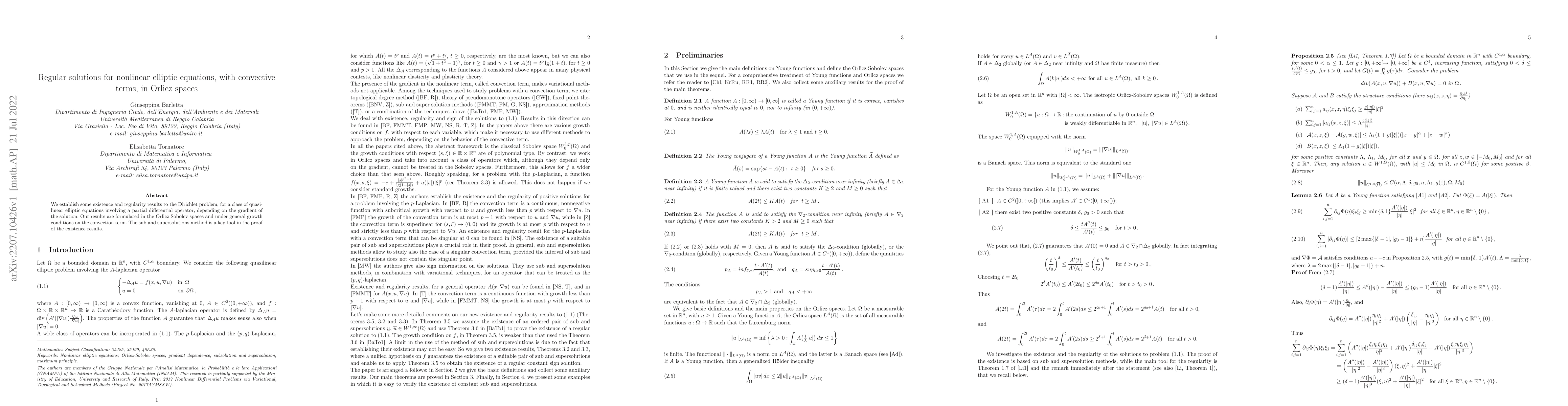 Thumbnail for Regular solutions for nonlinear elliptic equations, with convective
  terms, in Orlicz spaces