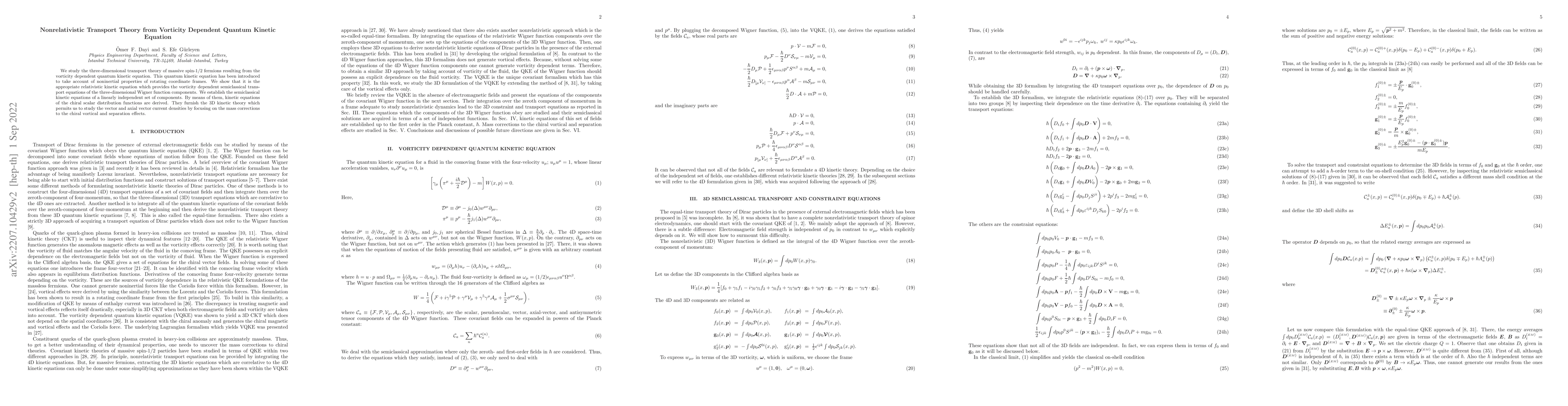 Thumbnail for Nonrelativistic Transport Theory from Vorticity Dependent Quantum
  Kinetic Equation