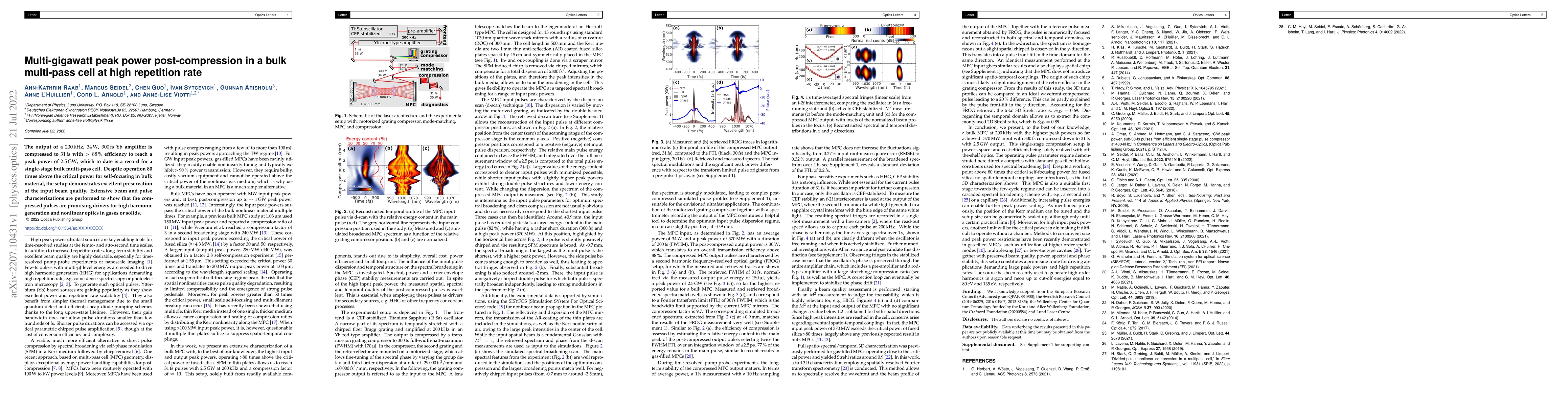 Thumbnail for Multi-gigawatt peak power post-compression in a bulk multi-pass cell at
  high repetition rate