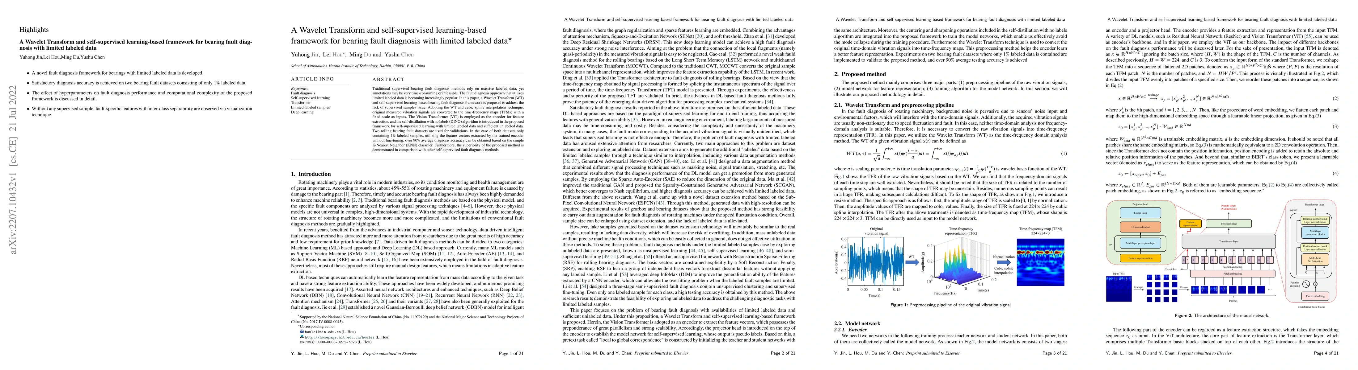 Thumbnail for A Wavelet Transform and self-supervised learning-based framework for
  bearing fault diagnosis with limited labeled data