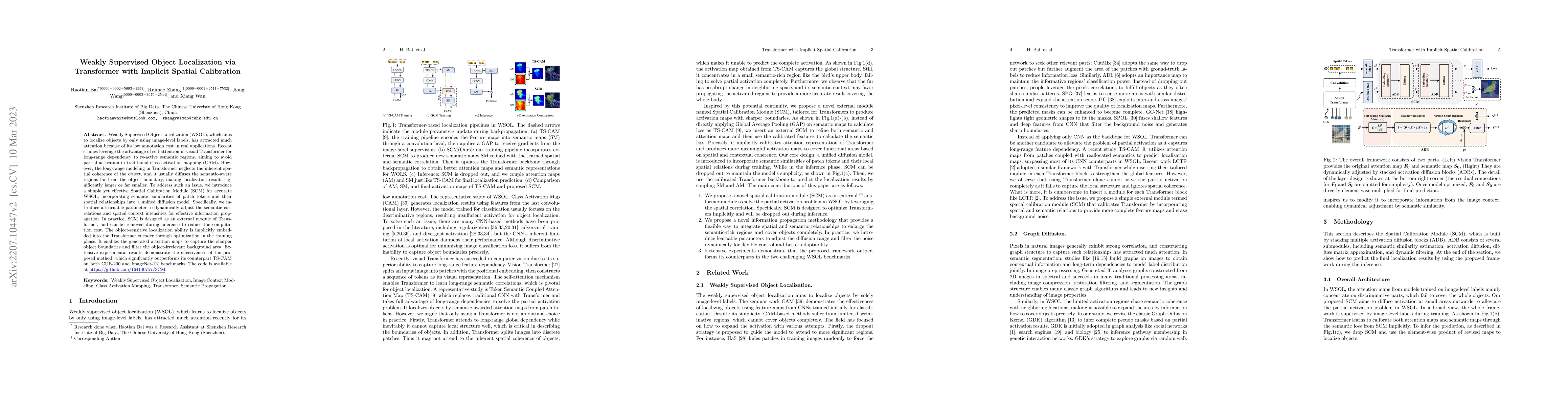 Thumbnail for Weakly Supervised Object Localization via Transformer with Implicit
  Spatial Calibration