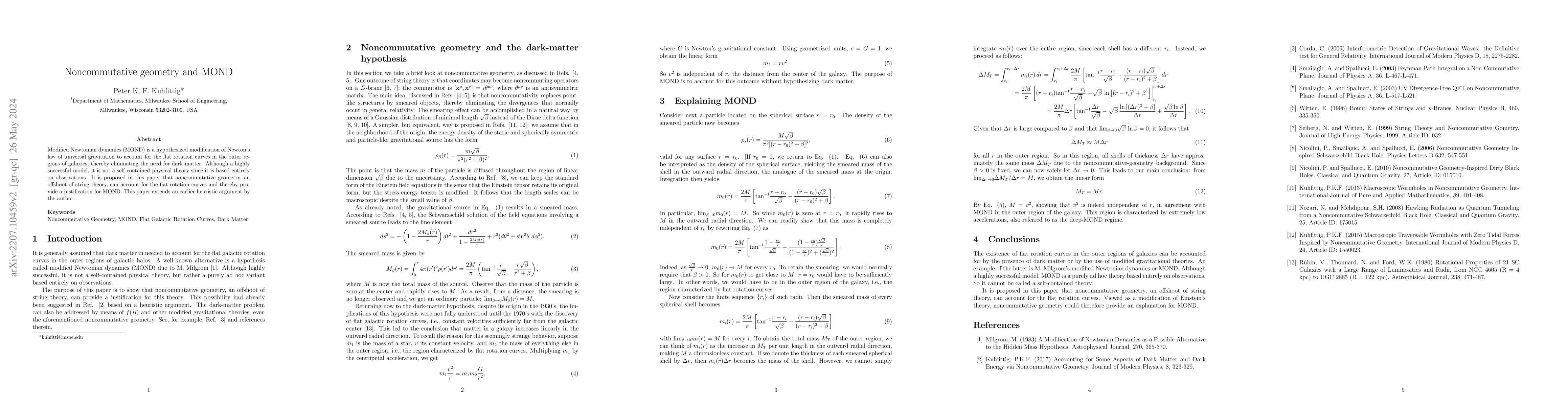 Thumbnail for Noncommutative geometry and MOND