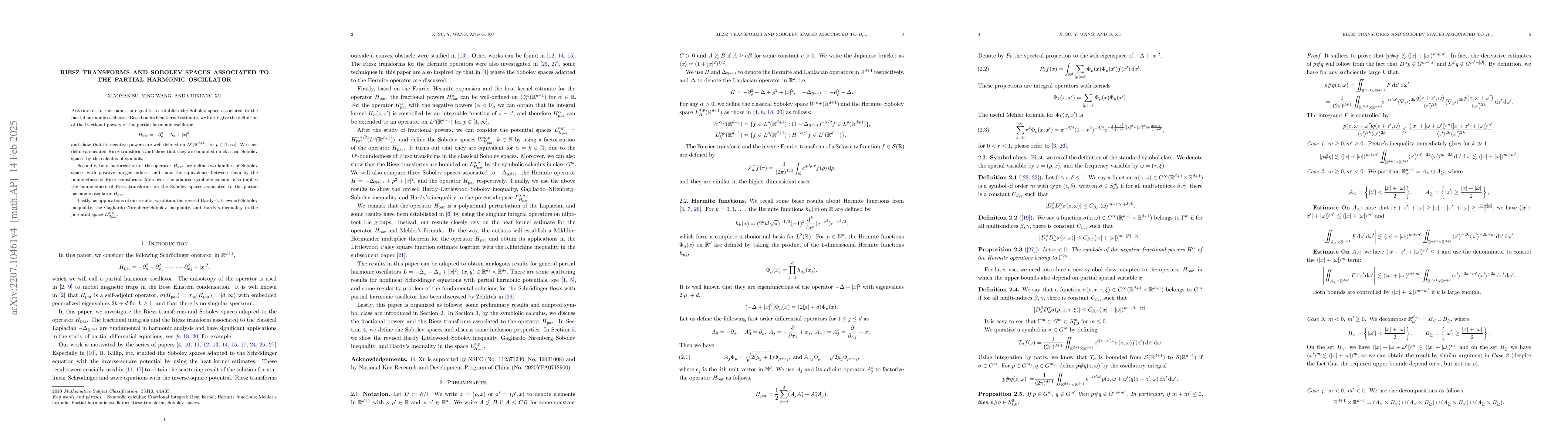 Thumbnail for Riesz transforms and Sobolev spaces associated to the partial harmonic
  oscillator