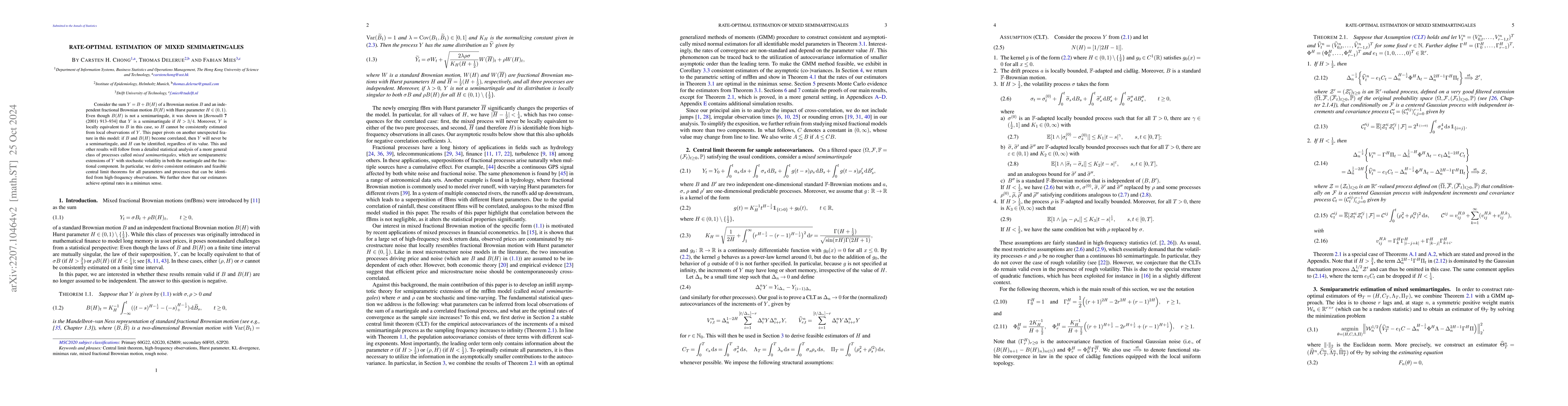Thumbnail for Rate-optimal estimation of mixed semimartingales