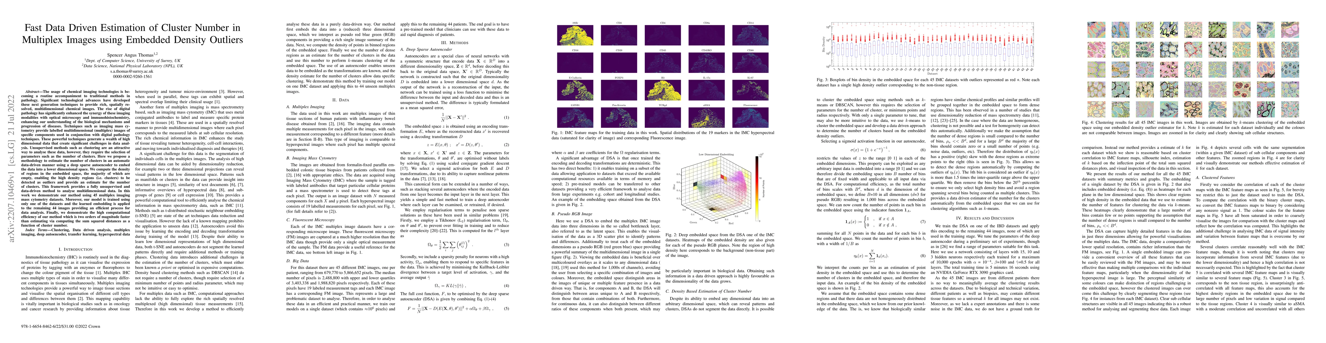 Thumbnail for Fast Data Driven Estimation of Cluster Number in Multiplex Images using
  Embedded Density Outliers