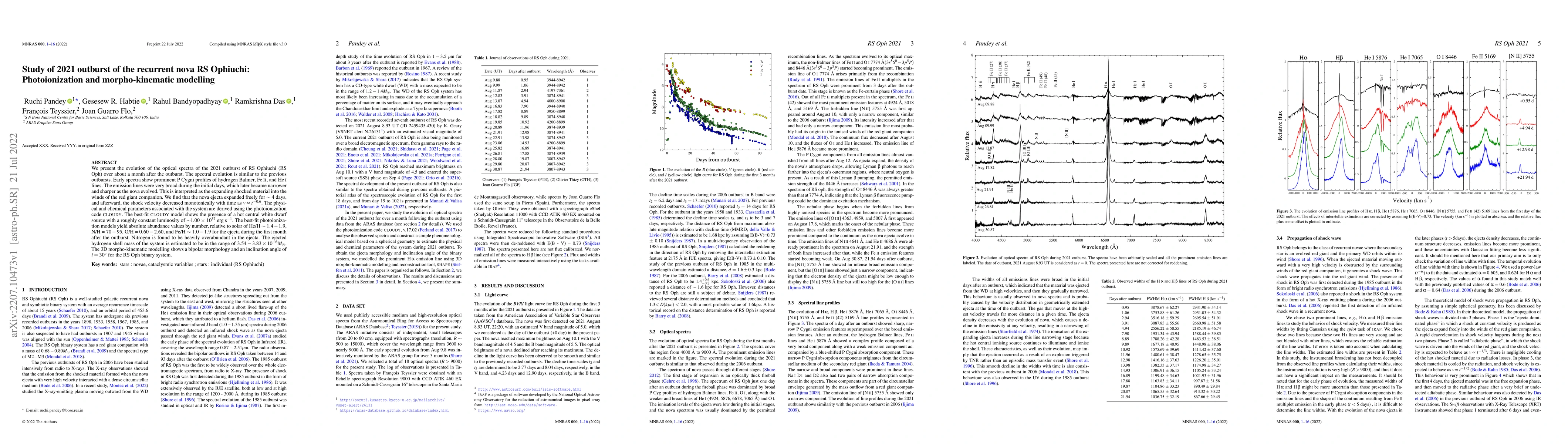 Thumbnail for Study of 2021 outburst of the recurrent nova RS Ophiuchi:
  Photoionization and morpho-kinematic modelling