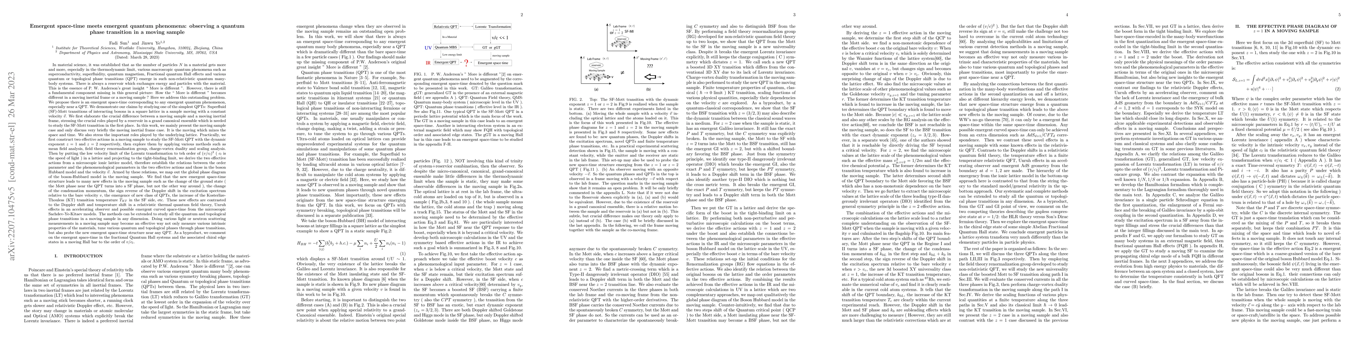 Thumbnail for Emergent space-time meets emergent quantum phenomena: observing quantum
  phase transitions in a moving sample