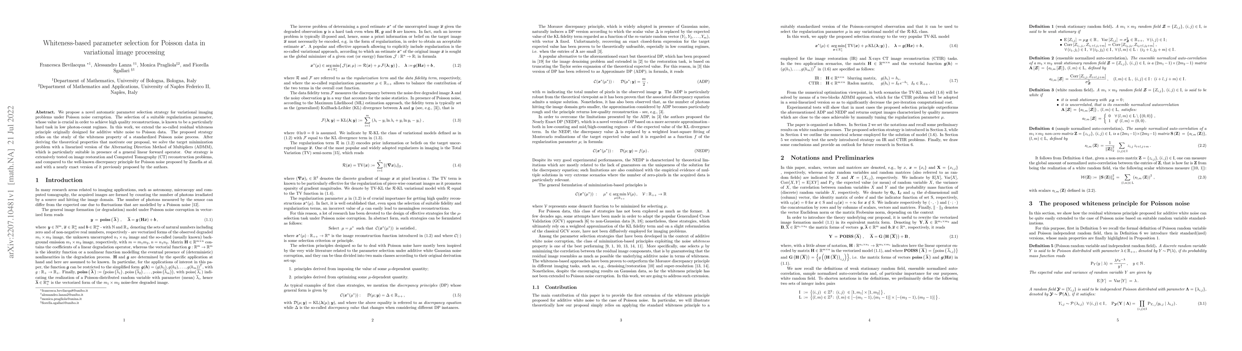 Thumbnail for Whiteness-based parameter selection for Poisson data in variational
  image processing
